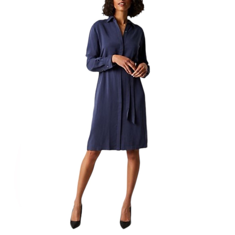 𝐇𝐮𝐝𝐬𝐨𝐧 𝐍𝐨𝐫𝐭𝐡 Women’s Navy Shirt Dress Tie Waist Size Medium